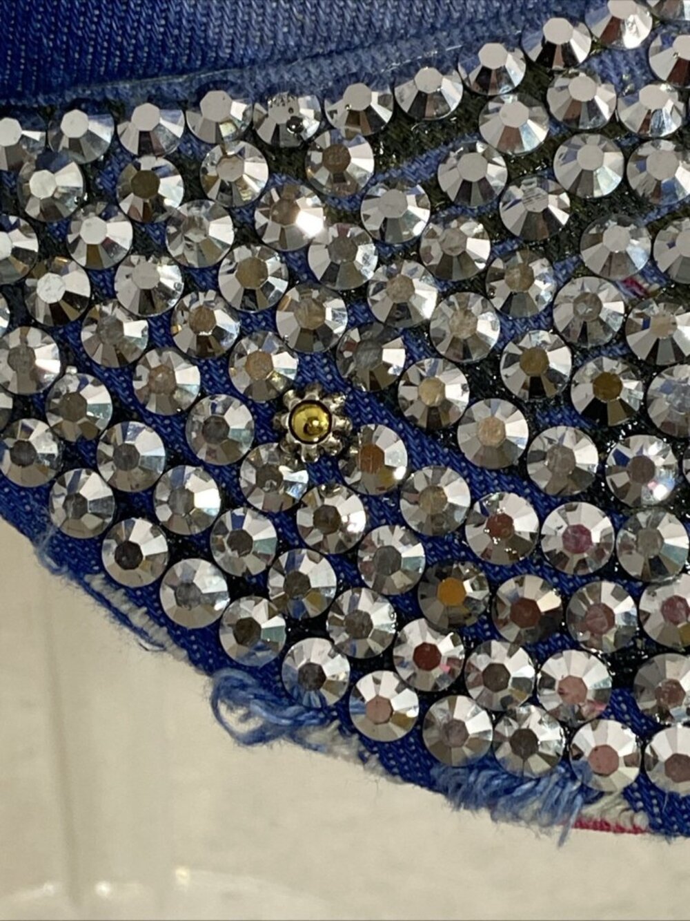 Popfizzy Women’s USA Blue Denim Cap Hat Lots Of Rhinestones Adjustable - Picture 5 of 6